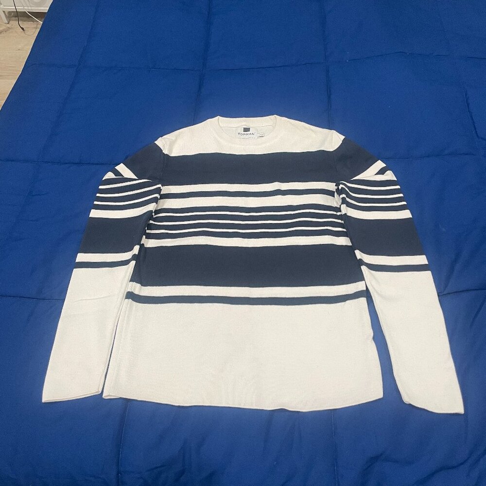 Topman Striped Crewneck Sweater - Size XS - Navy & White